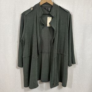 Chicos Travelers Fatigue Cross Dye Green Utility Jacket Womens Size M Slinky